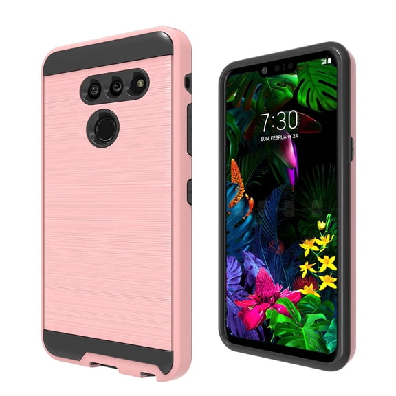 LG G8 ThinQ Dual layer Metal Brushed Shockproof Armor Hybrid Case Cover Rose Gold