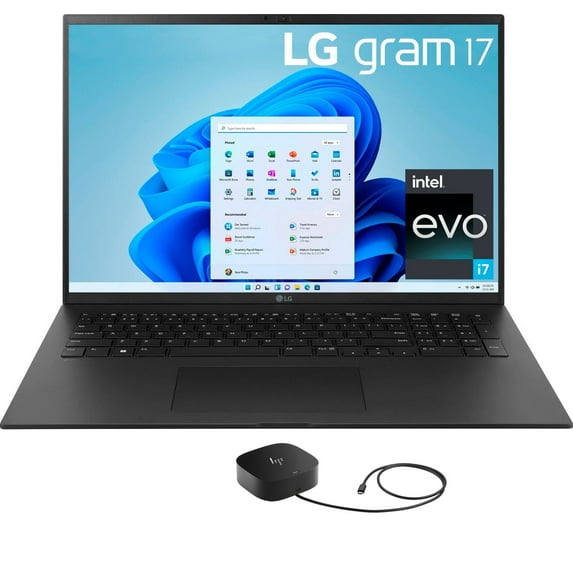 LG Gram 17ZB90R Home/Business Laptop (Intel i7-1360P 12-Core, 17.0in 60 Hz Wide QXGA (2560x1600), Intel Iris Xe, 16GB RAM, 2TB PCIe SSD, Win 11 Home) with G5 Essential Dock