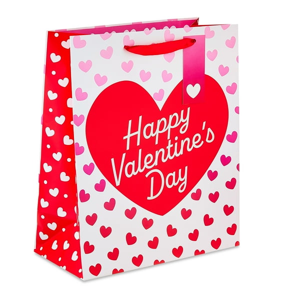 Large Happy Valentine's Day Hearts Gift Bag, Pink, Red, and White, 10" x 5" x 12", Valentine's Day by Way To Celebrate