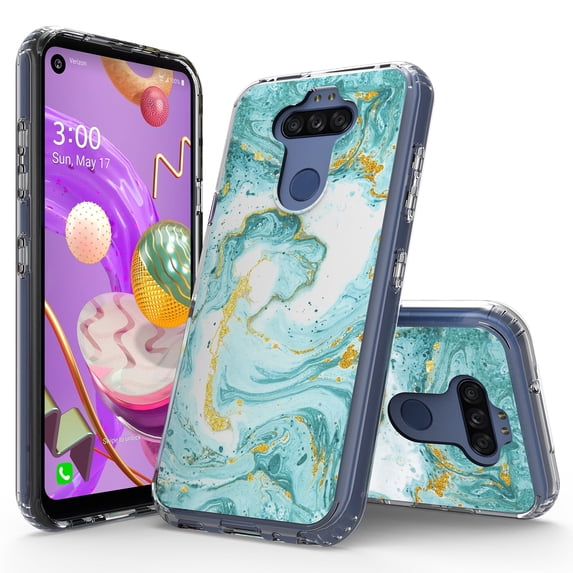 LG Harmony 4 Case, LG Premier Pro Plus Case, Rosebono Glitter Sparkle Laser Green Marble Graphic Fashion Skin Cover Case for LG Harmony 4 / LG Premier Pro Plus