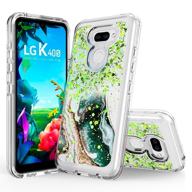 LG Harmony 4 Case, LG Xpression Plus 3 Case, LG Premier Pro Plus Case, Rosebono Hybrid Bling Glitter Sparkle Epoxy Graphic Marble Armor Case for LG Harmony 4 (Green)