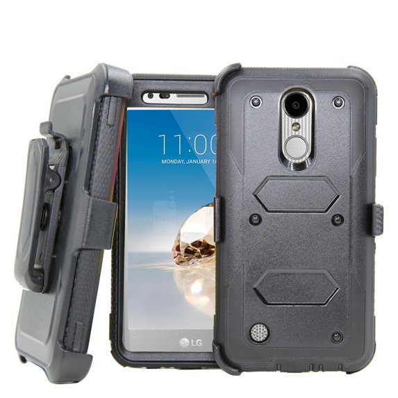 LG K20 Plus Case, LG K20 V Case, LG LV5 Case, LG K10 2017 Case, LG Harmony Case, Mignova Heavy Duty Armor Case With Screen Protector + Kickstand Belt Swivel Clip Holster Cover-Black