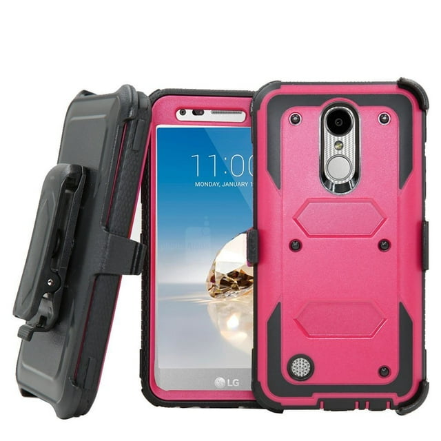 LG K20 Plus Case, LG K20 V Case, LG LV5 Case, LG K10 2017 Case, LG Harmony Case, Mignova Heavy Duty Armor Case With Screen Protector + Kickstand Belt Swivel Clip Holster Cover-Pink