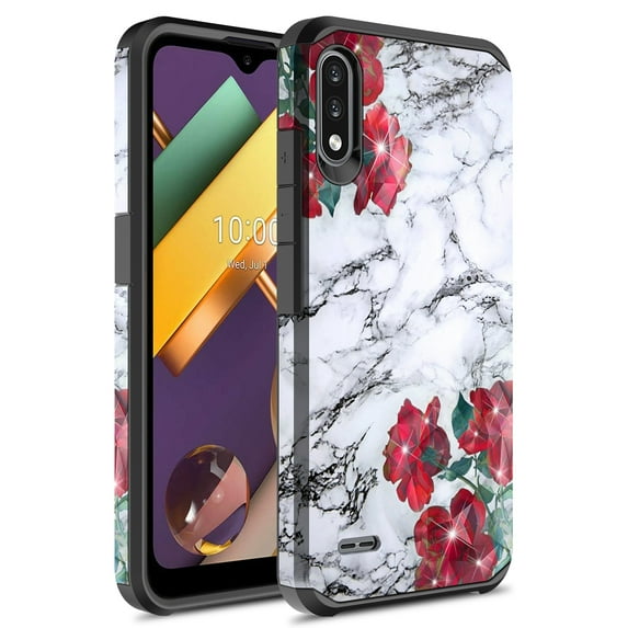 LG K22 Case, LG K32 Case, LG K22 Plus Case, Rosebono Slim Hybrid Shockproof Hard Cover Graphic Fashion Colorful Skin Cover Armor Case for LG K22/K22+ (Rose Marble)