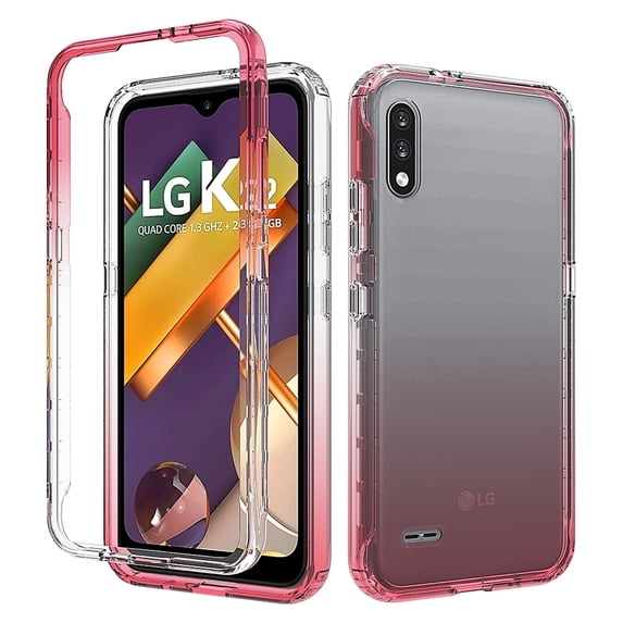 LG K22 Case, LG K22 Plus Case, LG K32 Case, Rosebono Full-Body Rugged Ultra Transparency Hybrid Protective Case With Built-in Screen Protector for LG K22+ / LG K32 (Red)