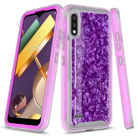 LG K22 Case, LG K22 Plus Case, LG K32 Case, Rosebono Graphic Design Shockproof Impact Resistant Protective Full-Body Rugged Clear Hybrid Bumper Case for LG K22+ (Purple Shell)