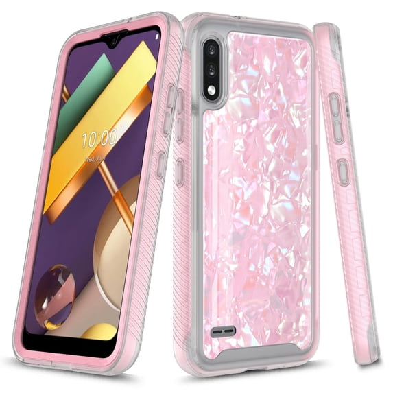 LG K22 Case, LG K22 Plus Case, LG K32 Case, Rosebono Graphic Design Shockproof Impact Resistant Protective Full-Body Rugged Clear Hybrid Bumper Case for LG K22+ (Pink Shell)