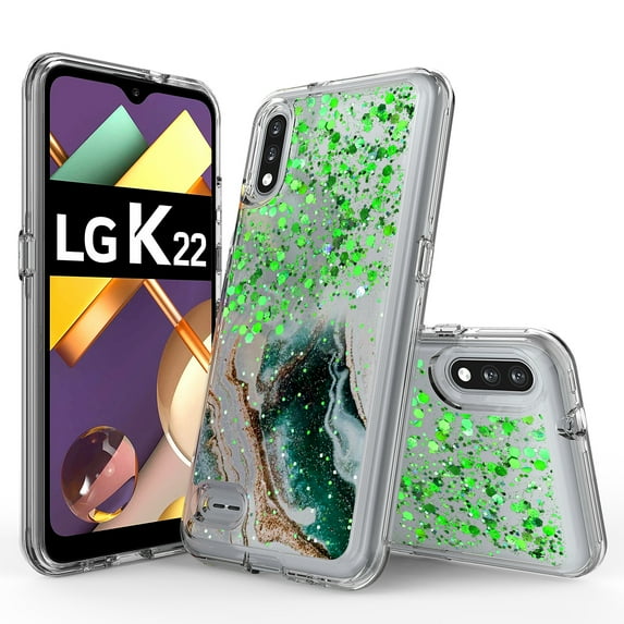 LG K22 Phone Case, LG K22+ Case, LG K32 Case, Rosebono Hybrid Bling Glitter Sparkle Epoxy Graphic Marble Colorful Silicone Skin Cover Armor Case for LG K22 (Green)