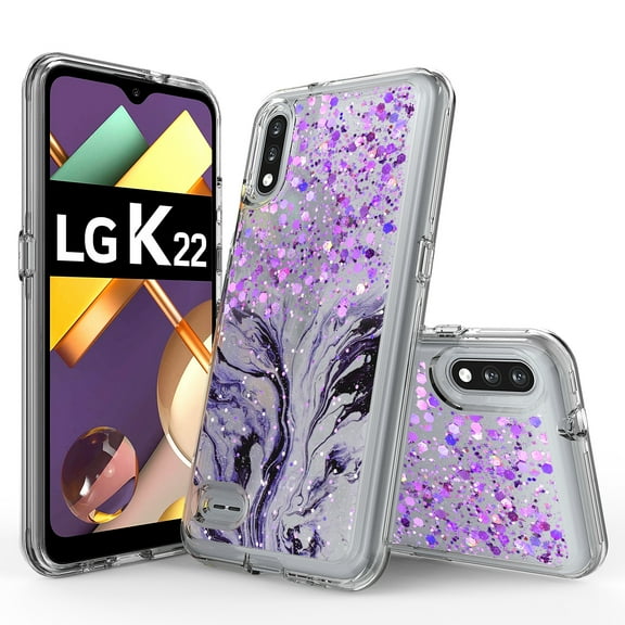 LG K22 Phone Case, LG K22+ Case, LG K32 Case, Rosebono Hybrid Bling Glitter Sparkle Epoxy Graphic Marble Colorful Silicone Skin Cover Armor Case for LG K22 (Purple)