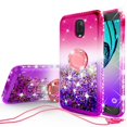 thumbnail image 1 of LG K30 2019/Arena 2/Escape Plus/Tribute Royal/X2/Prime2/Journey Case Liquid Glitter Waterfall Ring Kickstand w/Tempered Glass Screen Protector - Hot Pink/Purple, 1 of 5