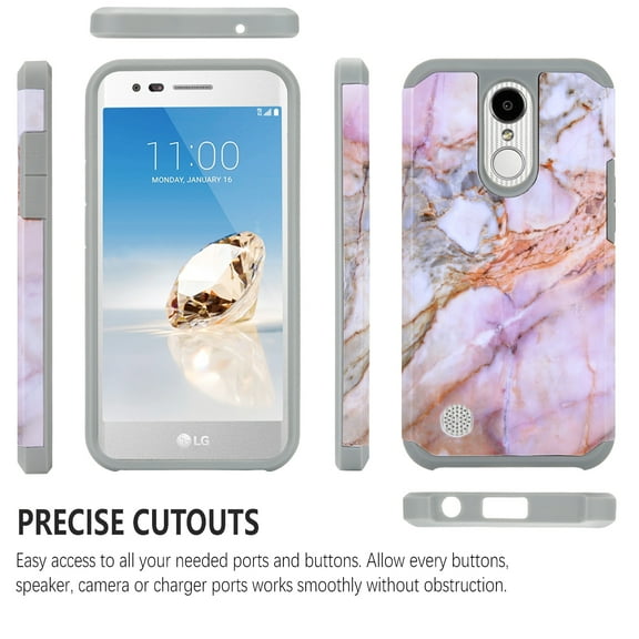 LG K30, LG Premier Pro LTE, LG K10 2018 Case, Circlemalls Dual Layer Protective Hybrid Armor Defender Case With [Premium Screen Protector] (Marble Pattern)