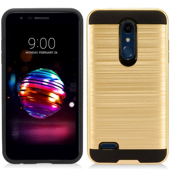 LG K30 / X410 / K10 2018 / MS425 [Brushed Metal Texture] Slim Fit Hybrid Armor [Shockproof] Lightweight TPU 2-Piece Cover Gold