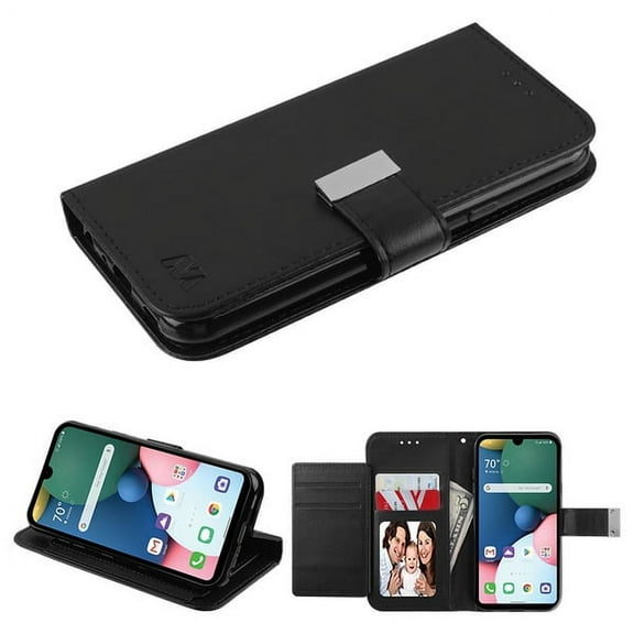 LG K31 /Aristo 5 /Fortune 3 Wallet Phone Case Luxury PU Leather Wallet Protective double Flip Folio Pouch with 5 ID Cash Credit Card Slots & Stand BLACK Cover for LG Aristo 5, LG K31, LG Fortune 3