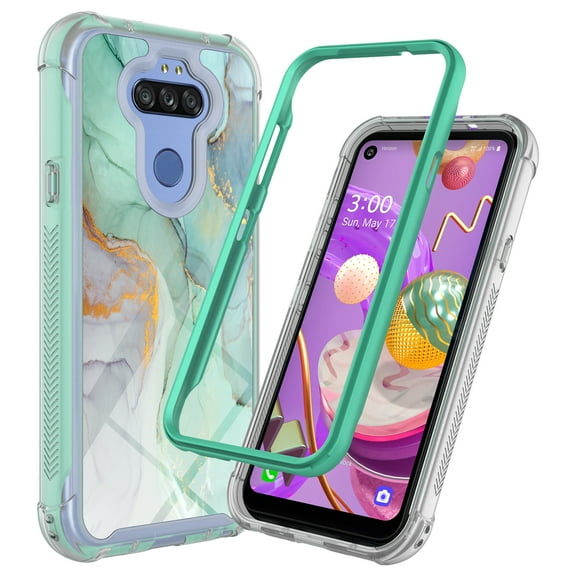 LG K31 Case, LG K8X/Aristo 5 Plus/Aristo 5/Phoenix 5/Fortune 3/Risio 4/Tribute Monarch Case, Rosebono Hybrid IMD Design Graphic Cover Armor Case for LG K31 (Green Marble)
