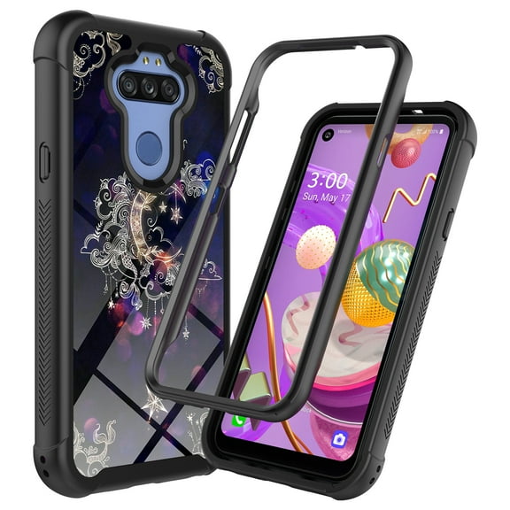 LG K31 Case, LG K8X/Aristo 5 Plus/Aristo 5/Phoenix 5/Fortune 3/Risio 4/Tribute Monarch Case, Rosebono Hybrid IMD Design Graphic Cover Armor Case for LG K31 (Wiccan Moon)