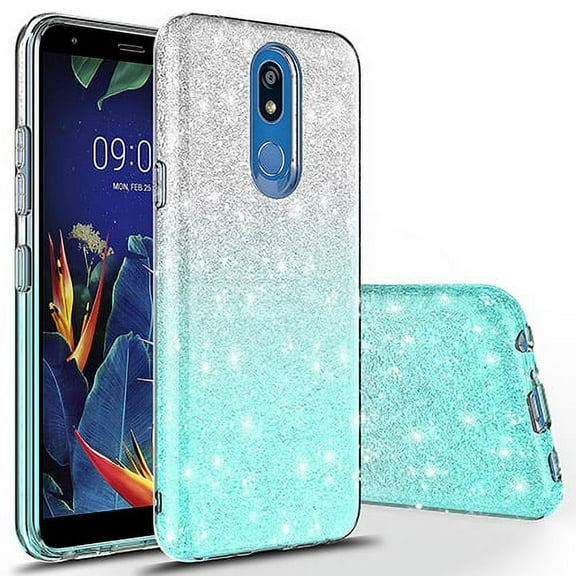 LG K40 Case, KAESAR Cute Fashinon Slim Luxury Shinning Sparkle Bling Classy Glitter Sparkle Girl Girly Women Protective Cover for LG K40 (Silver / Teal)