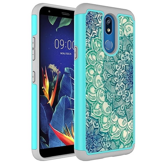 LG K40 Case, KAESAR Hybrid Dual Layer Graphic PU Leather Colorful TPU Fashion Protective Cover Armor Case for LG K40 (Green Mandala)