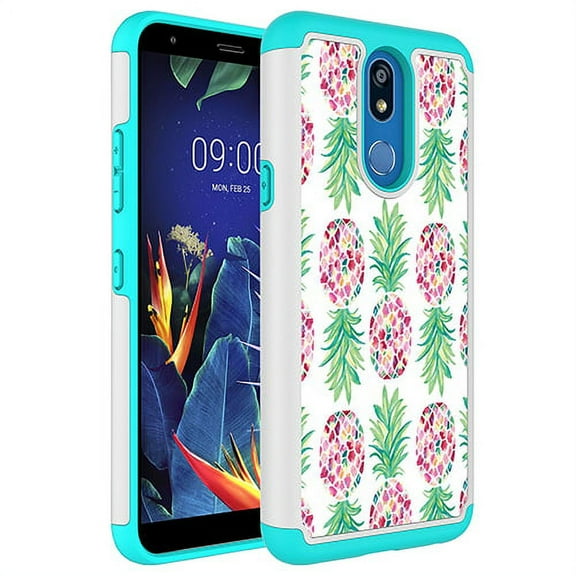 LG K40 Case, KAESAR Hybrid Dual Layer Graphic PU Leather Colorful TPU Fashion Protective Cover Armor Case for LG K40 (Pineapple)