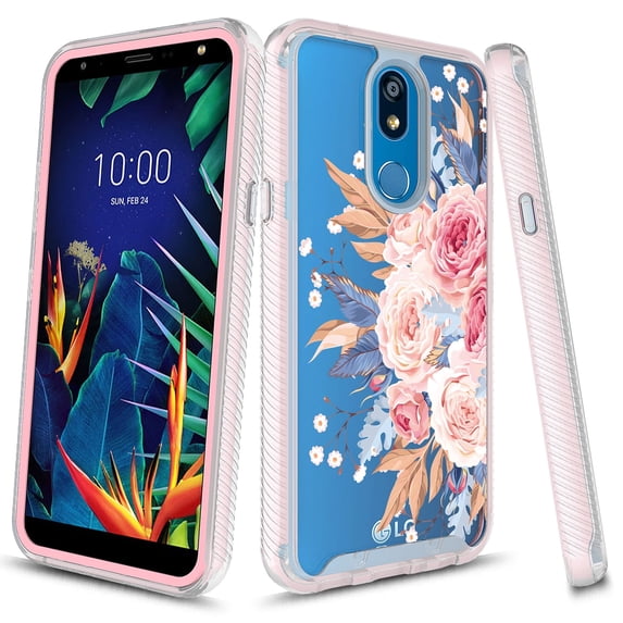 LG K40 Case, LG Solo LTE Case, LG K12 Plus Case, LG X4 2019 Case, KAESAR Graphic Design Protective Full-Body Rugged Clear Hybrid Bumper Case for LG K40 (Pink Flower)