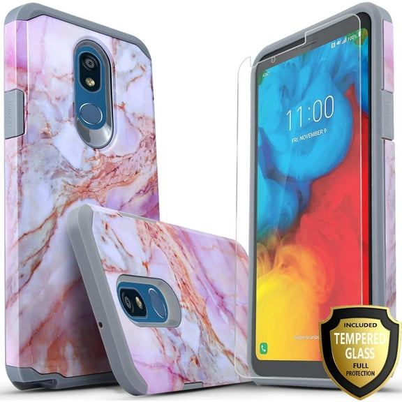 LG K40 Case, LG Solo LTE, LG K12 Plus / X4 2019 Case, With [Tempered Glass Screen Protector Included], STARSHOP Drop Protection Dual Layers Phone Cover - Marble Pattern