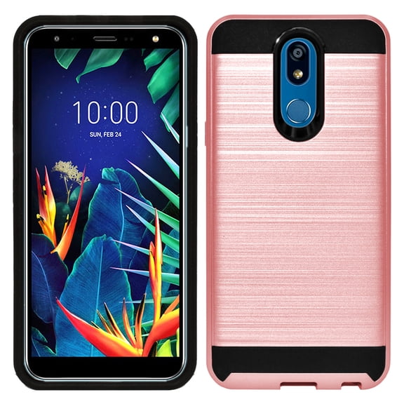 LG K40 Dual layer Metal Brushed Shockproof Armor Hybrid Case Cover Black