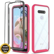 LG K51 Phone Case, LG Reflect LM-K500 Case, [NOT FIT LG K50] with [Tempered Glass Protector Included], Circlemalls Transparent Durable Hybrid Drop Protection Armor Rugged Protective Cover - Pink