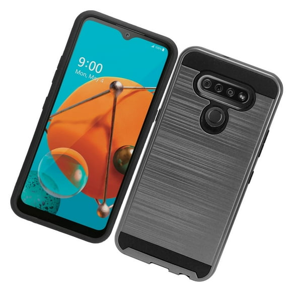 LG K51, LG Reflect Phone Case Heavy Duty Brushed Texture Slim Hybrid Shock Proof Dual Layer Hard & TPU Armor Defender Anti-Slip Grip Protective Rubber Rugged GRAY Cover for LG K51 / LG Reflect
