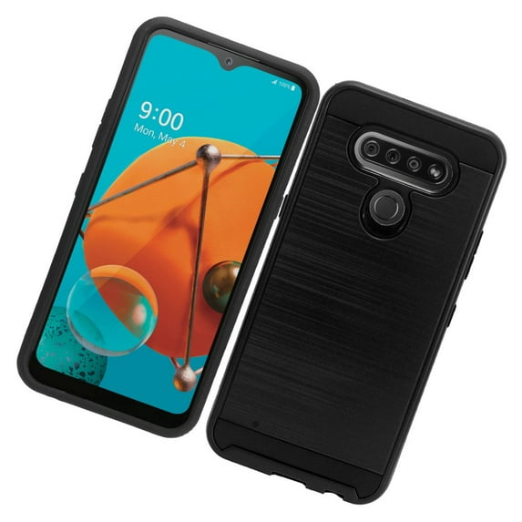 LG K51, LG Reflect Phone Case Heavy Duty Brushed Texture Slim Hybrid Shock Proof Dual Layer Hard & TPU Armor Defender Anti-Slip Grip Protective Rubber Rugged BLACK Cover for LG K51 / LG Reflect