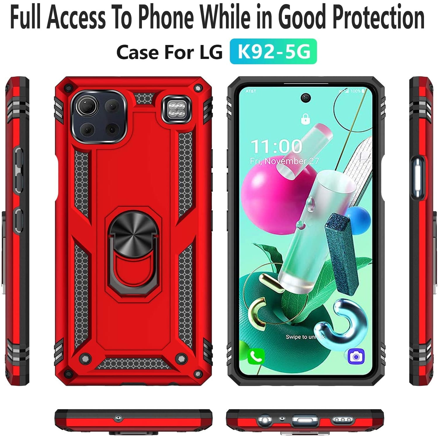 LG K92 5G Case, STARSHOP Drop Protection Ring Kickstand Cover- Red