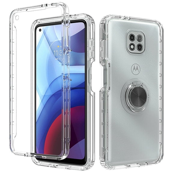 for LG Motorola Moto G Power 2021 Ring Kickstand Full Body Built In Screen Protector Clear Phone Case PU Shock Bumper Scratch Guard Skin Wrap Slim Cover