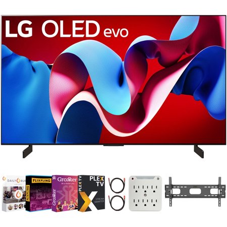 LG OLED42C4PUA 42 Inch OLED evo C4 Series Smart TV 4K Processor Bundle with Premiere Movie Viewing Package & TV Setup Bundle with Wall Mount + Surge Adapter + HDMI Cable & More (2024 Model)