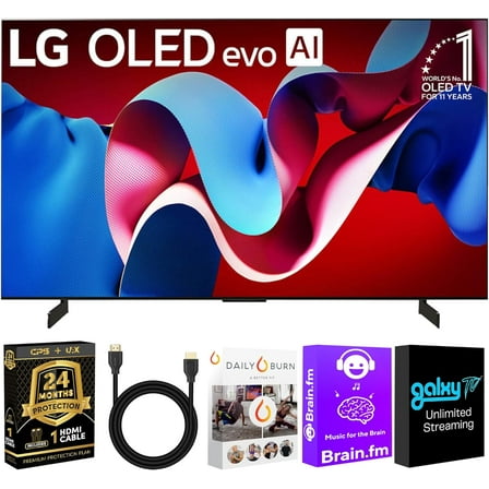 LG OLED C4 Inch HDR 4K Smart OLED TV 144 HZ Refresh Rate + UAX 4K HDMI 2.0 Cable + CPS 24 Months Protection and Streaming Bundle with Alexa (48, Inches)