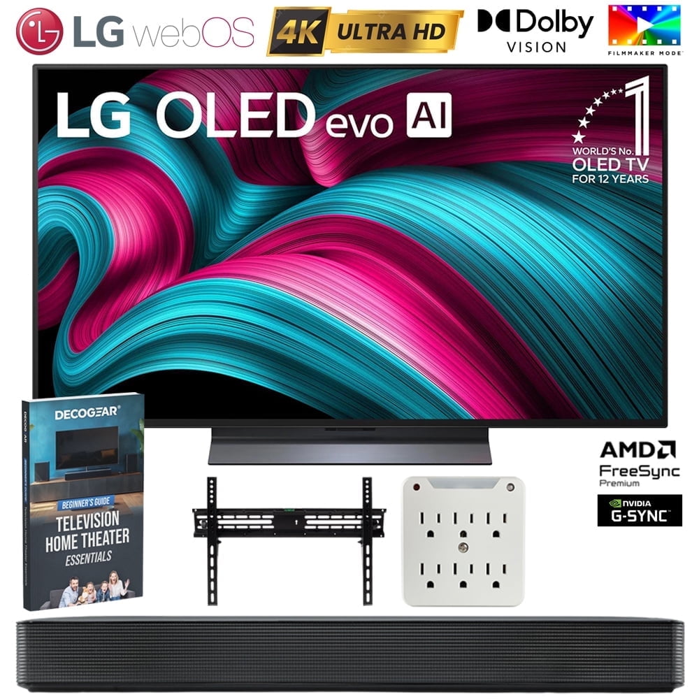 LG OLED42C5PUA 42" OLED evo 4K UHD Smart webOS TV 2025 Bundle with SKM1 2.0 Ch. Compact Soundbar, 37"-70" TV Wall Mount, 6-Outlet Surge Adapter & Deco Gear Complete Home Theater Beginner's Guidebook