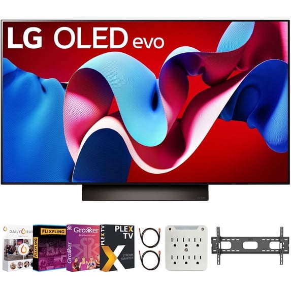 LG OLED48C4PUA 48 Inch OLED evo C4 Series Smart TV 4K Processor Bundle with Premiere Movie Package & TV Setup Bundle with Wall Mount + Surge Adapter + HDMI Cable & More (2024 Model)