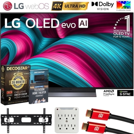 LG OLED48C5PUA 48" C5 OLED evo 4K UHD webOS TV 2025 Bundle with CPS Exclusive 26 Month Protection, 2x HDMI Cable, Wall Mount, Surge Adapter & Deco Gear Complete Home Theater Beginner's Guidebook