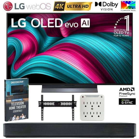 LG OLED48C5PUA 48" OLED evo 4K UHD Smart webOS TV 2025 Bundle with SKM1 2.0 Ch. Compact Soundbar, 37"-70" TV Wall Mount, 6-Outlet Surge Adapter & Deco Gear Complete Home Theater Beginner's Guidebook