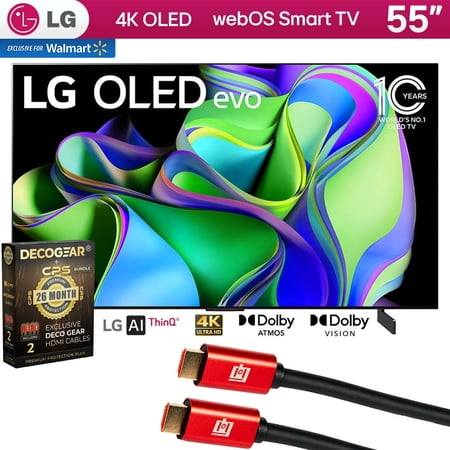 LG OLED55C3PUA OLED evo C3 55 Inch HDR 4K Smart OLED TV (2023 Model) Bundle with 2 YR CPS Enhanced Protection Pack
