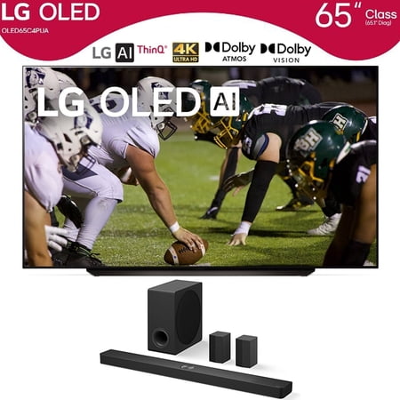 LG OLED65C4PUA 65 Inch Class OLED evo C4 Series Smart TV 4K Processor 2024 Bundle with LG Soundbar for TV with Wireless Dolby Atmos and Rear Speakers 7.1.3 Ch