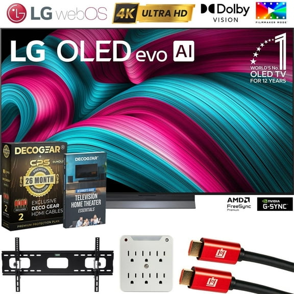 LG OLED65C5PUA 65" C5 OLED evo 4K UHD webOS TV 2025 Bundle with CPS Exclusive 26 Month Protection, 2x HDMI Cable, Wall Mount, Surge Adapter & Deco Gear Complete Home Theater Beginner's Guidebook