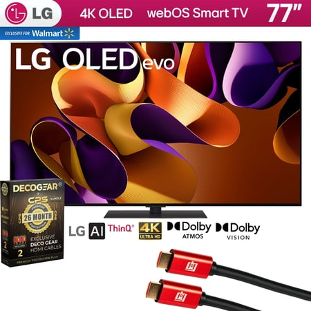 LG OLED77G4WUA 77 Inch OLED evo G4 Series Smart TV 4K HDR (2024) Bundle with Deco Gear 4K HDMI 2.0 Cable x2 & CPS Exclusive 26 Month Protection