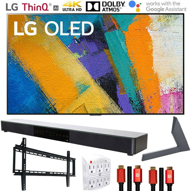 LG OLED77GXPUA 77" GX 4K Smart OLED TV with AI ThinQ (2020 Model) with AN-GXDV77 OLED GX Series Stand and Backcover, Deco Gear Soundbar, Wall Mount Kit and HDMI Cable Bundle(OLED77GX 77GX 77 Inch TV)