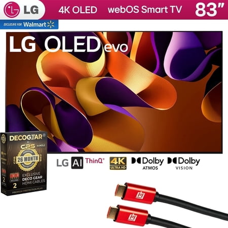 LG OLED83G4WUA 83 Inch OLED evo G4 Series Smart TV 4K HDR (2024) Bundle with Deco Gear 4K HDMI 2.0 Cable x2 & CPS Exclusive 26 Month Protection