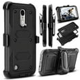 thumbnail image 1 of LG Phoenix 3, LG Risio 2, LG Fortune Case, Triple Protection w/ Built in Screen Protector Heavy Duty Holster Combo Clip Cover - Black, 1 of 4