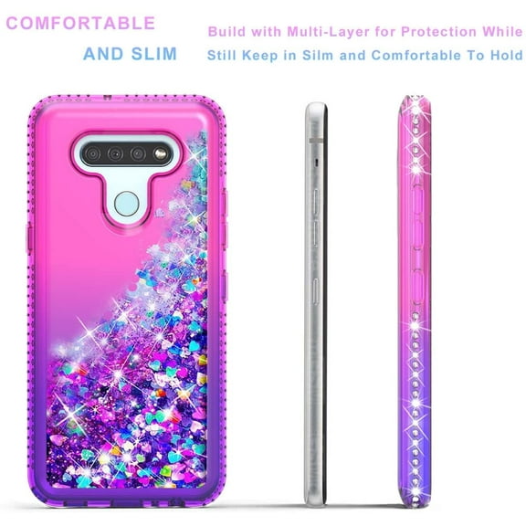 LG Premier Pro Plus/ Harmony 4 Case, [NOT FIT Premier Pro /Harmony 3 ] Case, Liquid Floating Glitter Quicksand Bling with Spot Diamond Cover - Pink / Purple