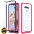 thumbnail image 1 of LG Q70 Case, Transparent Drop Proof Cover with [Temerped Glass Screen Protector](Pink), 1 of 2