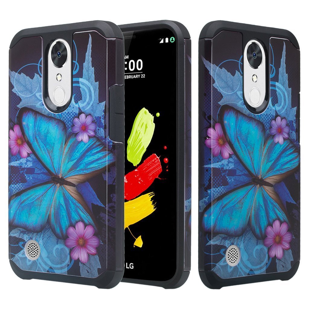 LG Risio 3 Case,LG Rebel 3 LTE Case (L157BL), LG Fortune 2 Case, LG Zone 4 Case, LG K8 2018 Case Protective Hybrid Diamond Soft Silicone Phone Case Cover Hard Case - Blue Butterfly - image 1 of 4