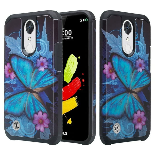 LG Risio 3 Case,LG Rebel 3 LTE Case (L157BL), LG Fortune 2 Case, LG Zone 4 Case, LG K8 2018 Case Protective Hybrid Diamond Soft Silicone Phone Case Cover Hard Case - Blue Butterfly
