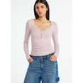 thumbnail image 1 of Scoop Women’s Ribbed V Neck Henley Top with Long Sleeves, Sizes XS-XXL, 1 of 6