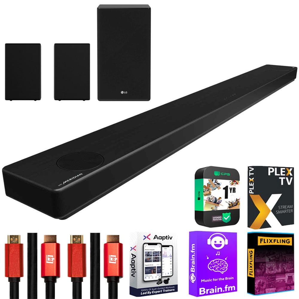 LG SP11RA 7.1.4ch High Res Audio Sound Bar with Dolby Atmos and Surround  Speakers Bundle with 1 Year Extended Protection Plan, Audio Entertainment  Essentials Bundle and 2x Deco Gear HDMI Cable -