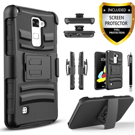 LG Stylo 2 Case, LG Stylo 2 Plus Case, LG Stylo 2 V Case, [Combo Holster] Phone Cover Kickstand with[HD Screen Protector]And Holster Belt Clip And Stylus Pen For LG Stylus 2 / LG Stylus 2 Plus (Black)